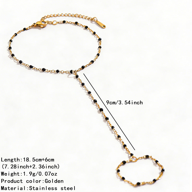 Elegant 18K Gold Plated Heart Geometric Stainless Steel Ball Chain Finger Bracelet for Women