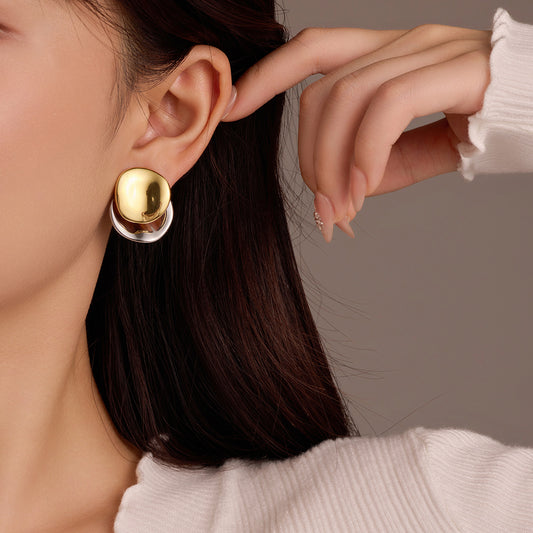 Minimalist Geometric Round Stainless Steel Stud Earrings with Plated Finish for Women