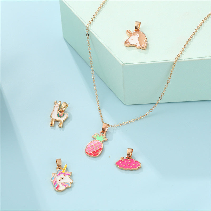 Bonito collar de aleación con animales de dibujos animados y esmalte, con barra intercambiable para dijes, para mujer