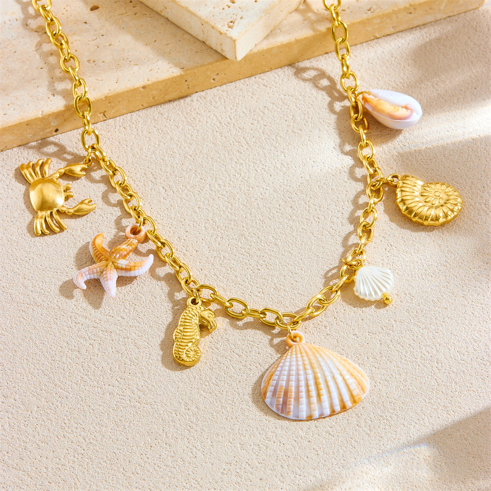 Elegant Stainless Steel Drip Oil Moon Sun Flower Pendant Necklace with Cable Chain for Women