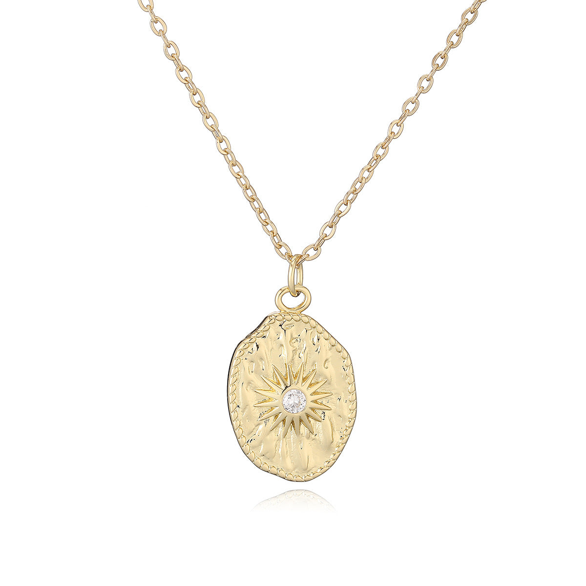 Minimalist Retro Geometric Pendant Necklace for Women in Copper with 18K Gold Plating and Zircon Inlay