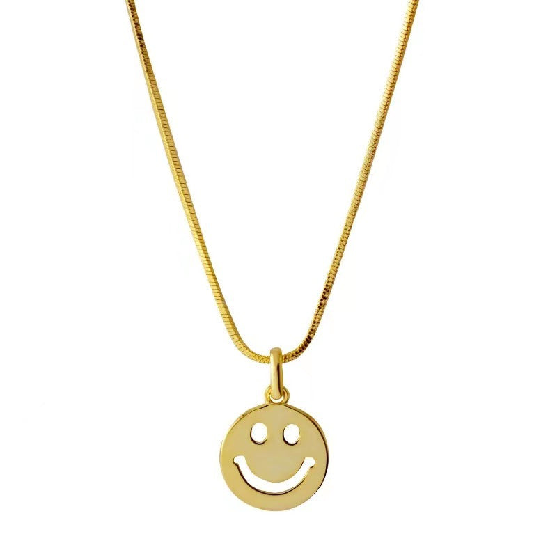 Collana Minimalista con Faccina Sorridente in Acciaio al Titanio con Finitura Placcata su Catena Snake Unisex