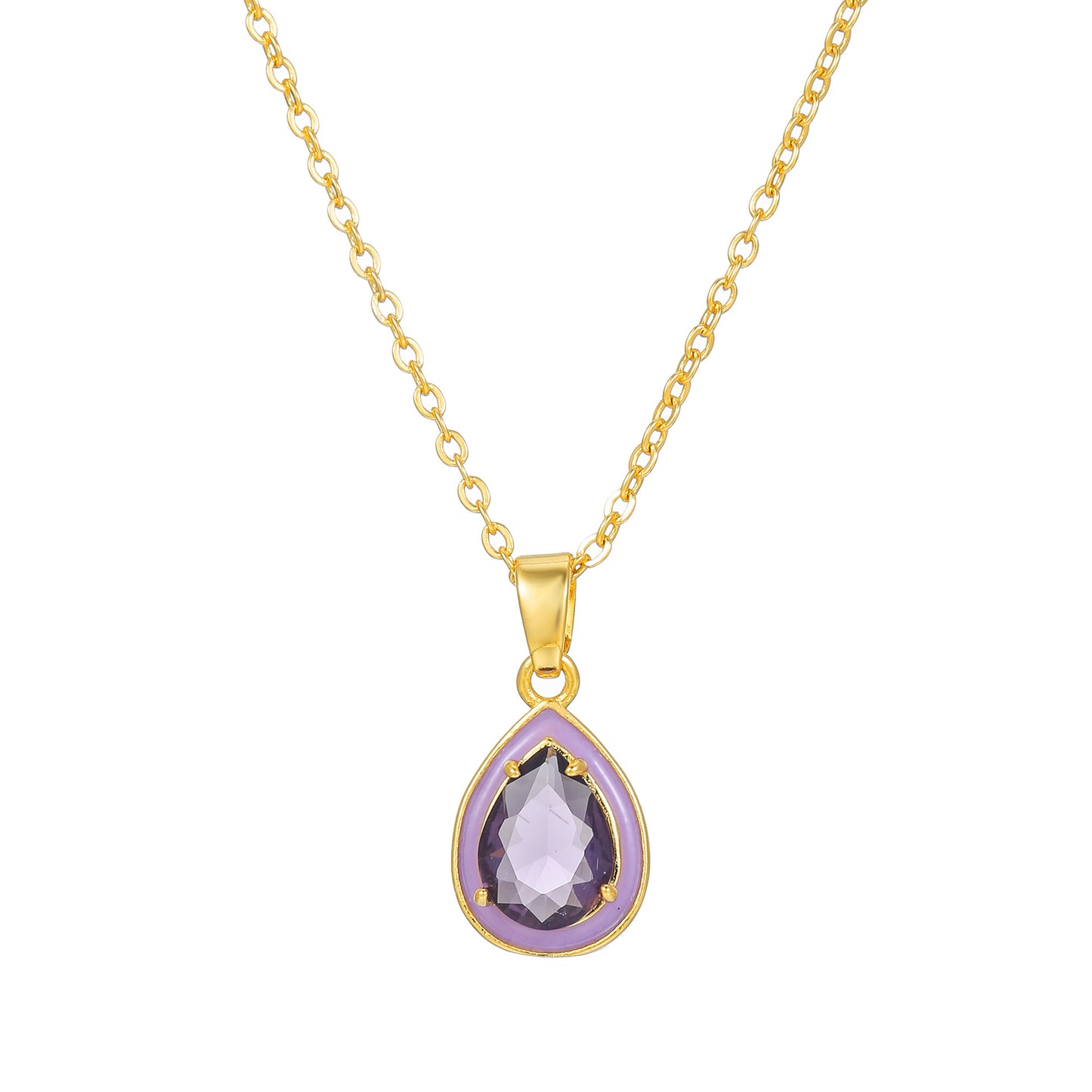 Collana da donna a goccia minimalista in rame placcato oro con pendente in zirconi cubici