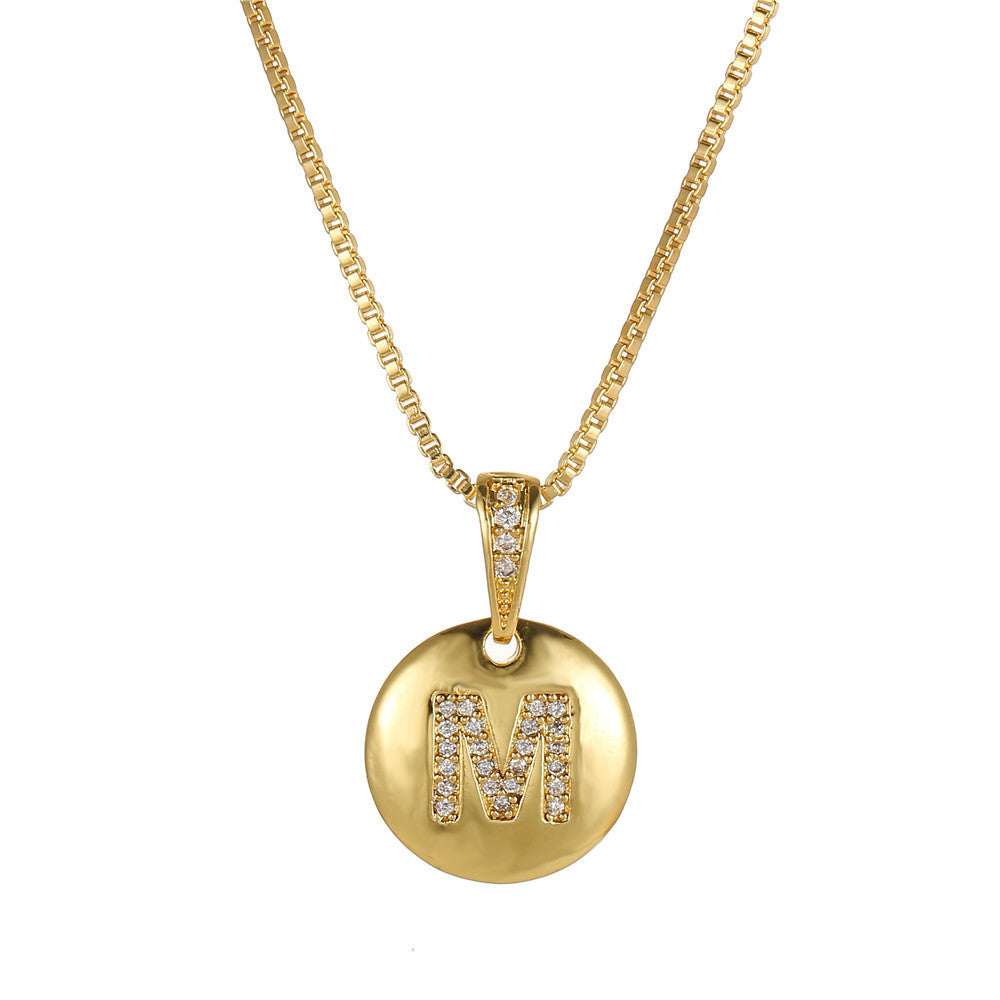 Vintage Sweet Geometric Letter Brass Inlay Cubic Zirconia Necklace Box Chain for Women