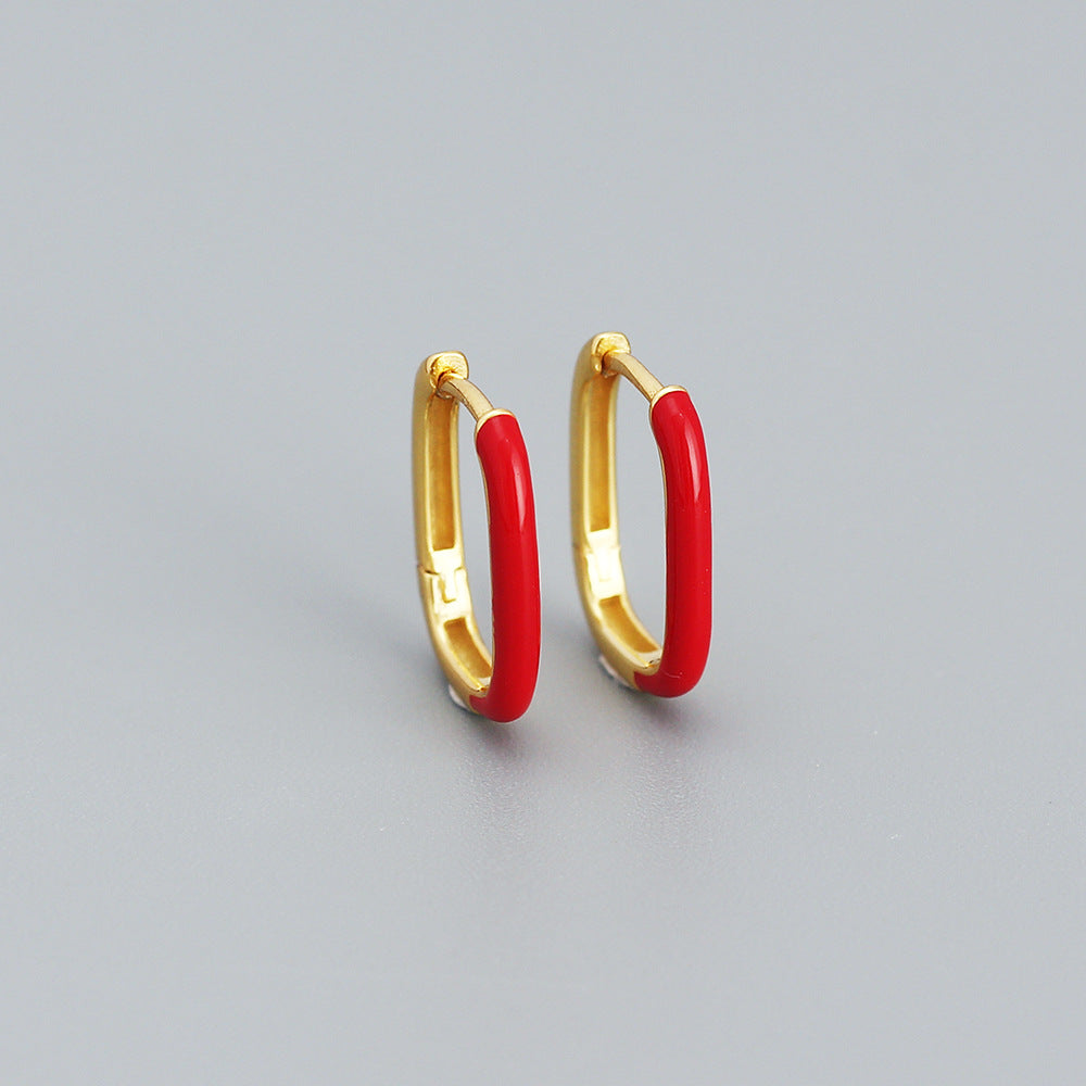 Minimalist Geometric Enamel Earrings for Women in Sterling Silver 925