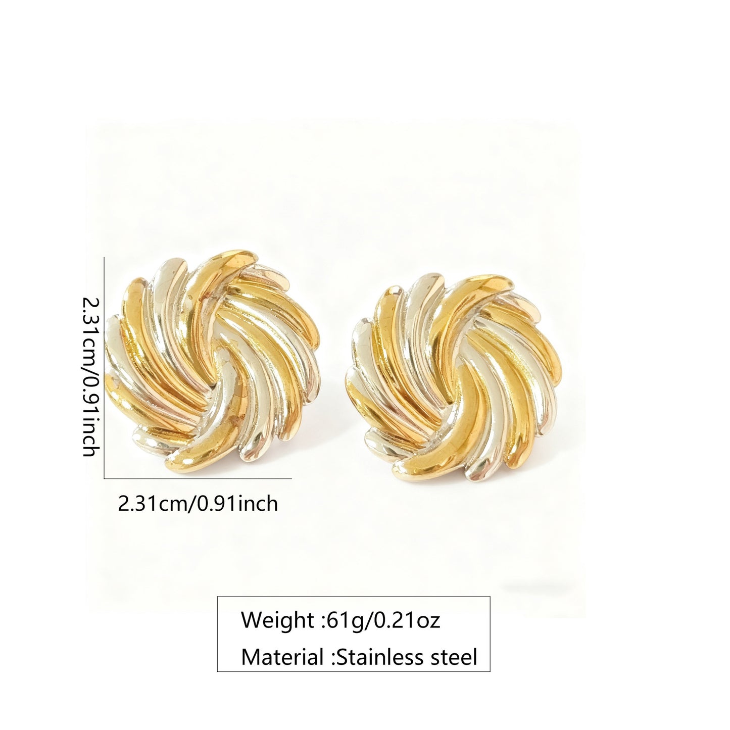 Vintage Luxury Geometric Round Two-Tone Plated Stainless Steel Earrings