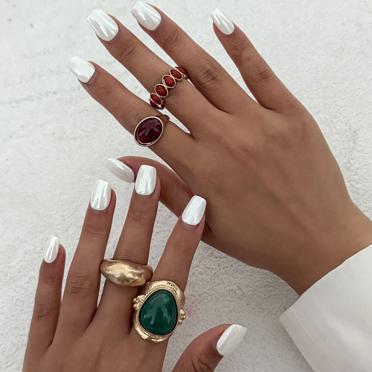 Vintage Luxury Oval Geometric Gemstone Plated Zinc Alloy Open Ring for Women