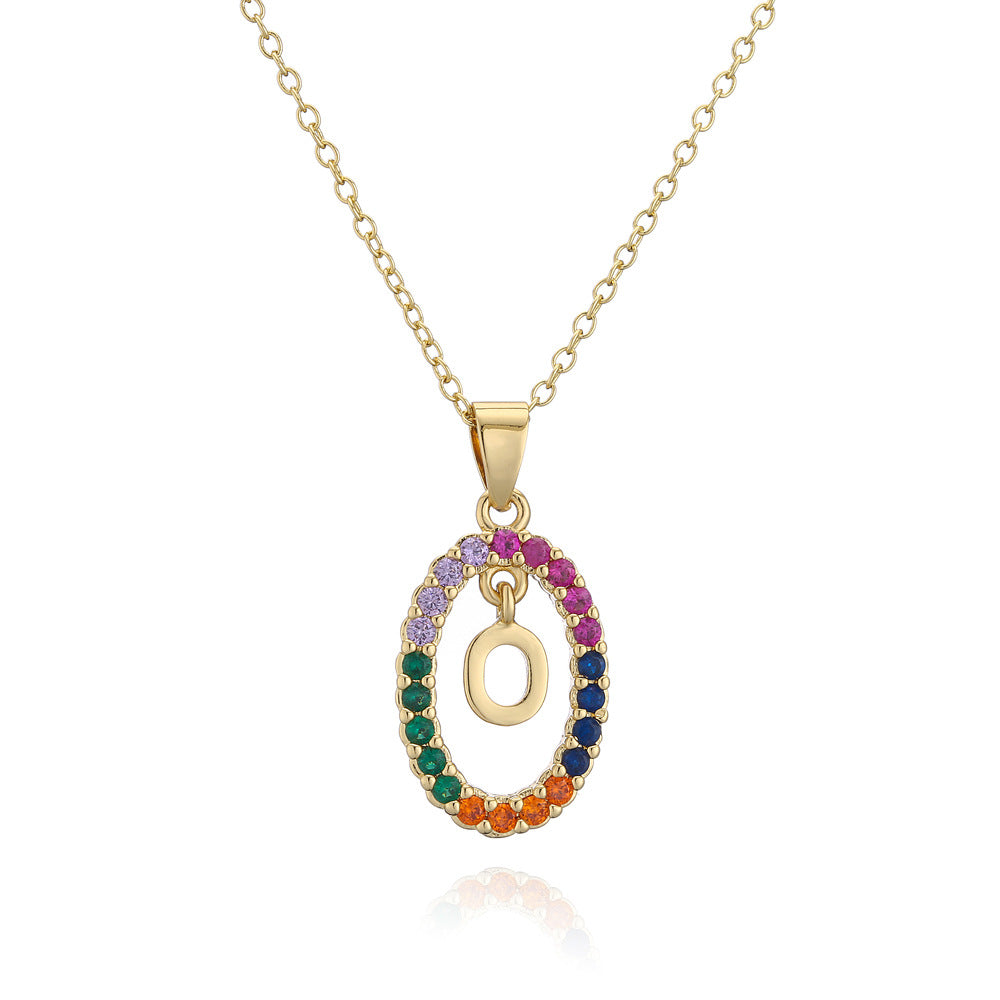 Minimalist Gold Plated Brass Letter Cubic Zirconia Pendant Necklace for Women