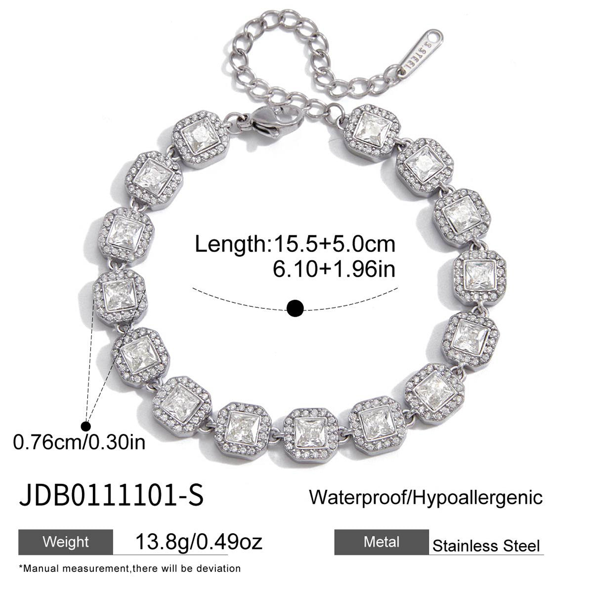 Geometric Heart Stainless Steel Plated Cubic Zirconia Tennis Bracelet for Women