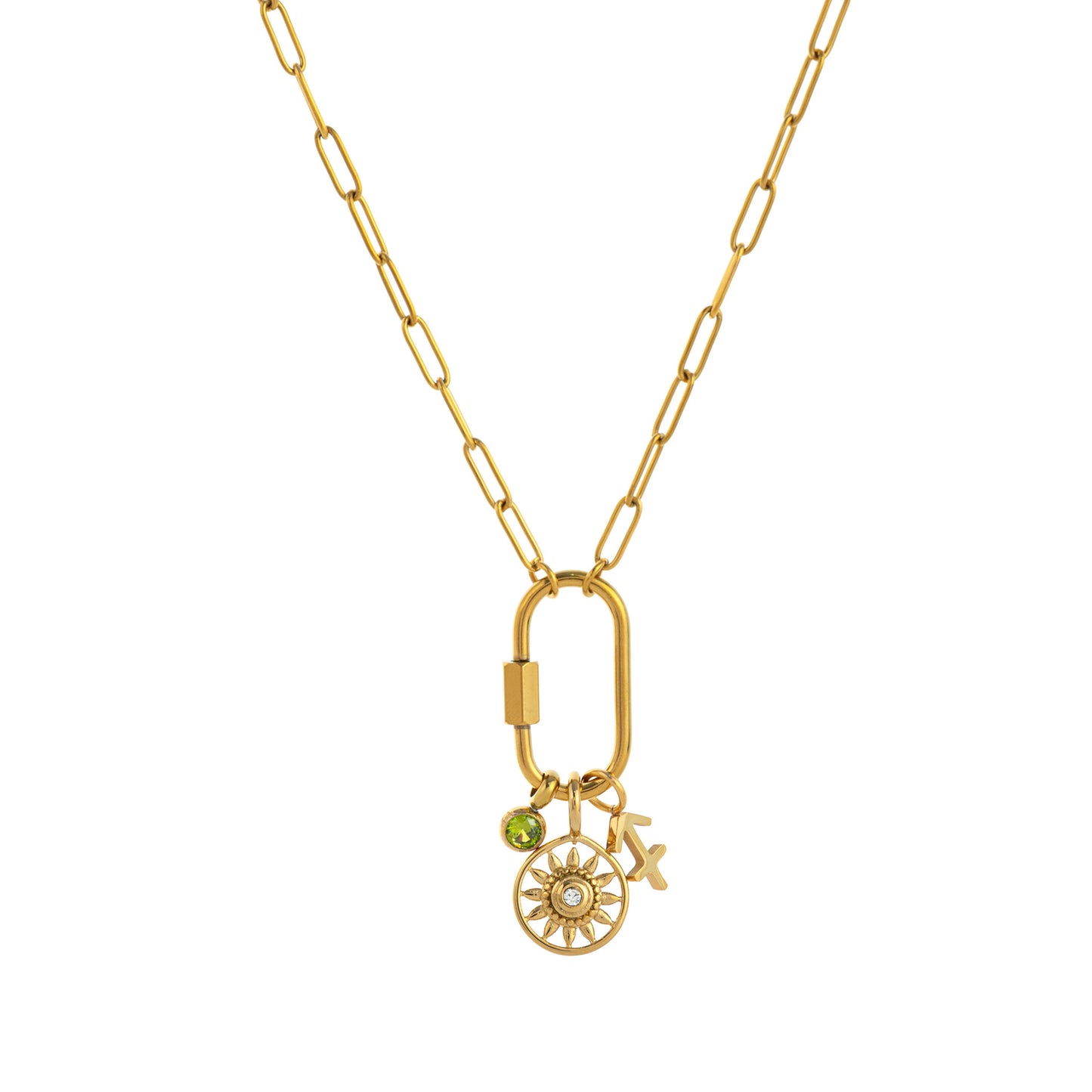 Minimalist Geometric Stainless Steel PVD Gold Plated Cubic Zirconia Charm Bar Necklace for Unisex