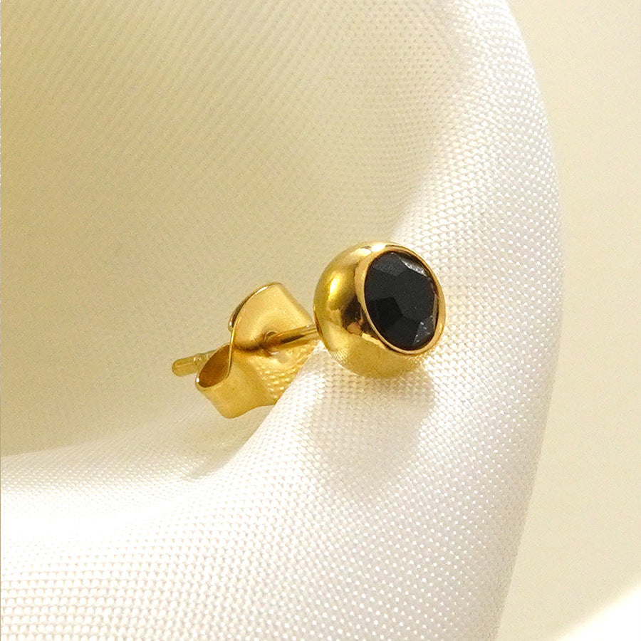 Orecchini a perno da donna eleganti geometrici rotondi in acciaio inossidabile placcato oro con zirconi cubici