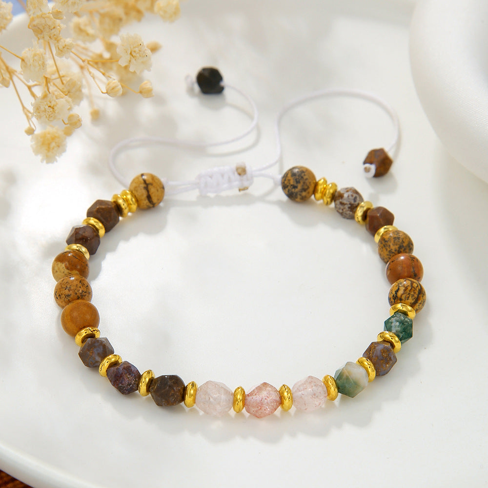 Handmade Bohemian Style Adjustable Beaded Bracelet for Women with Colorful Semi-Precious Stones and Geometric Round Beads