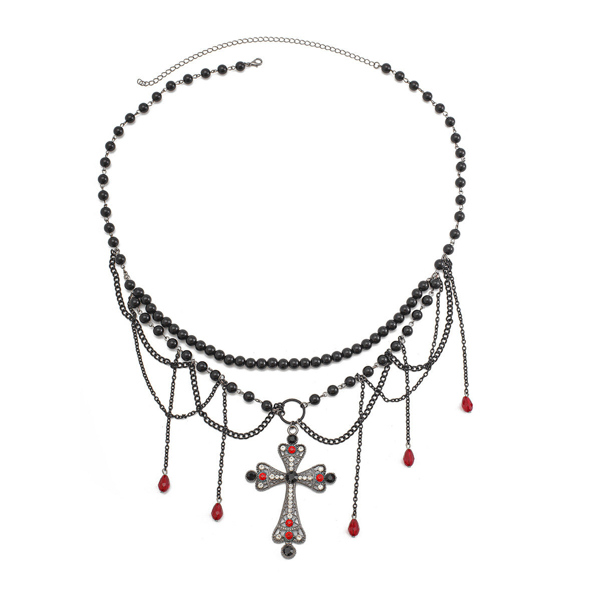 Gothic Multi-Layer Cross Body Chain with Tassel and Crystal Accents for Women