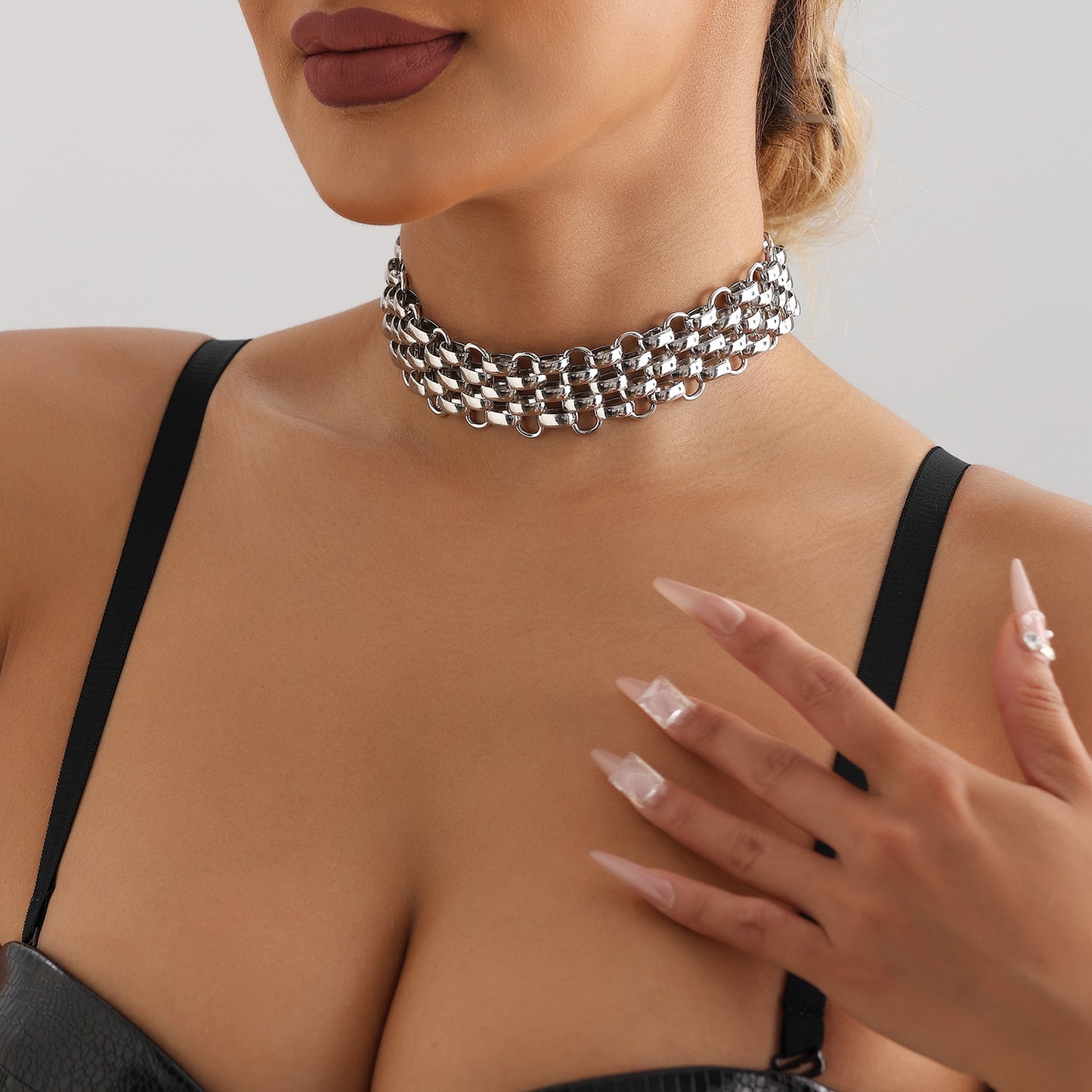 Collar colgante geométrico estilo punk con cadena de metal chapado grueso para mujer, accesorio de moda