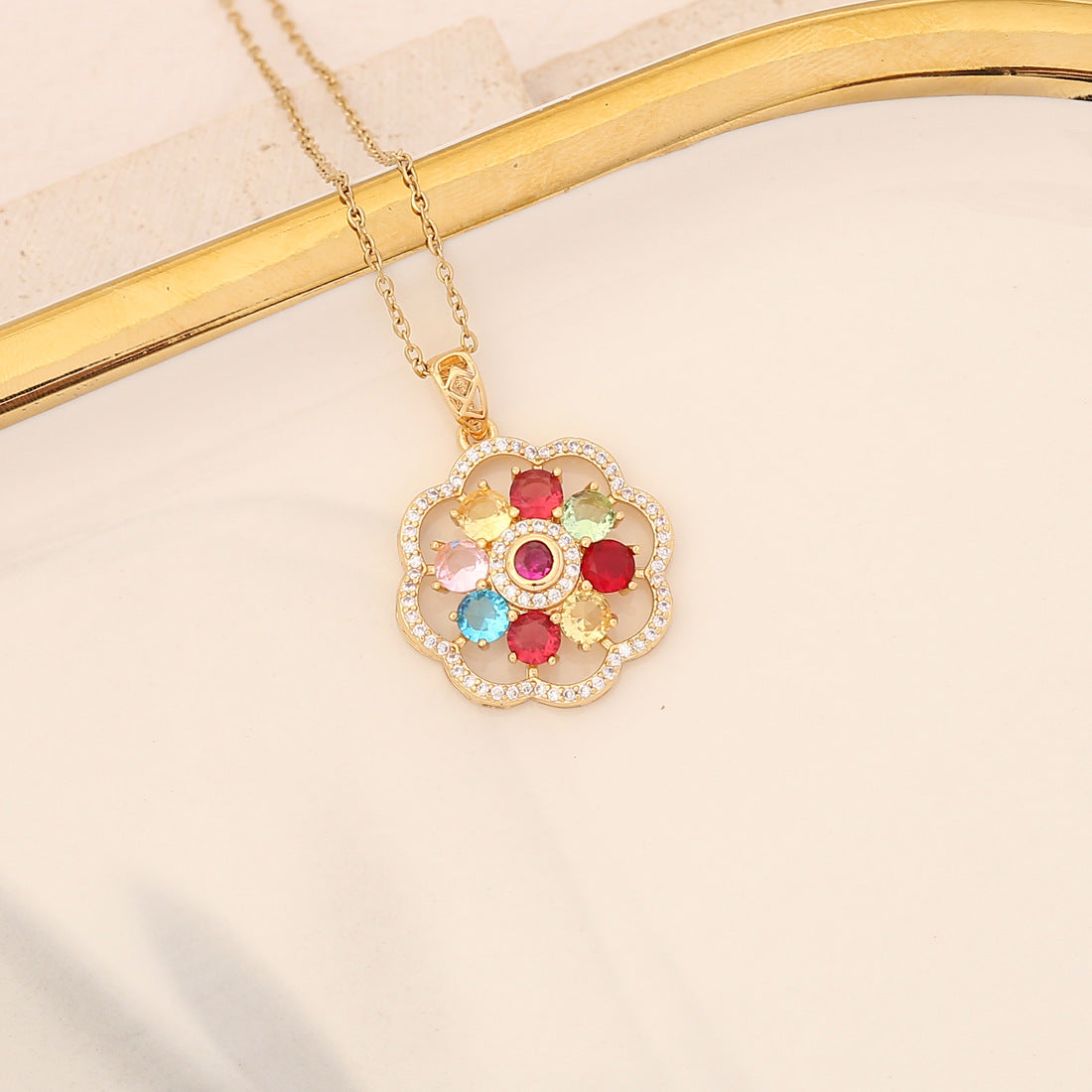 Elegant Floral Cubic Zirconia Plated Stainless Steel Necklace