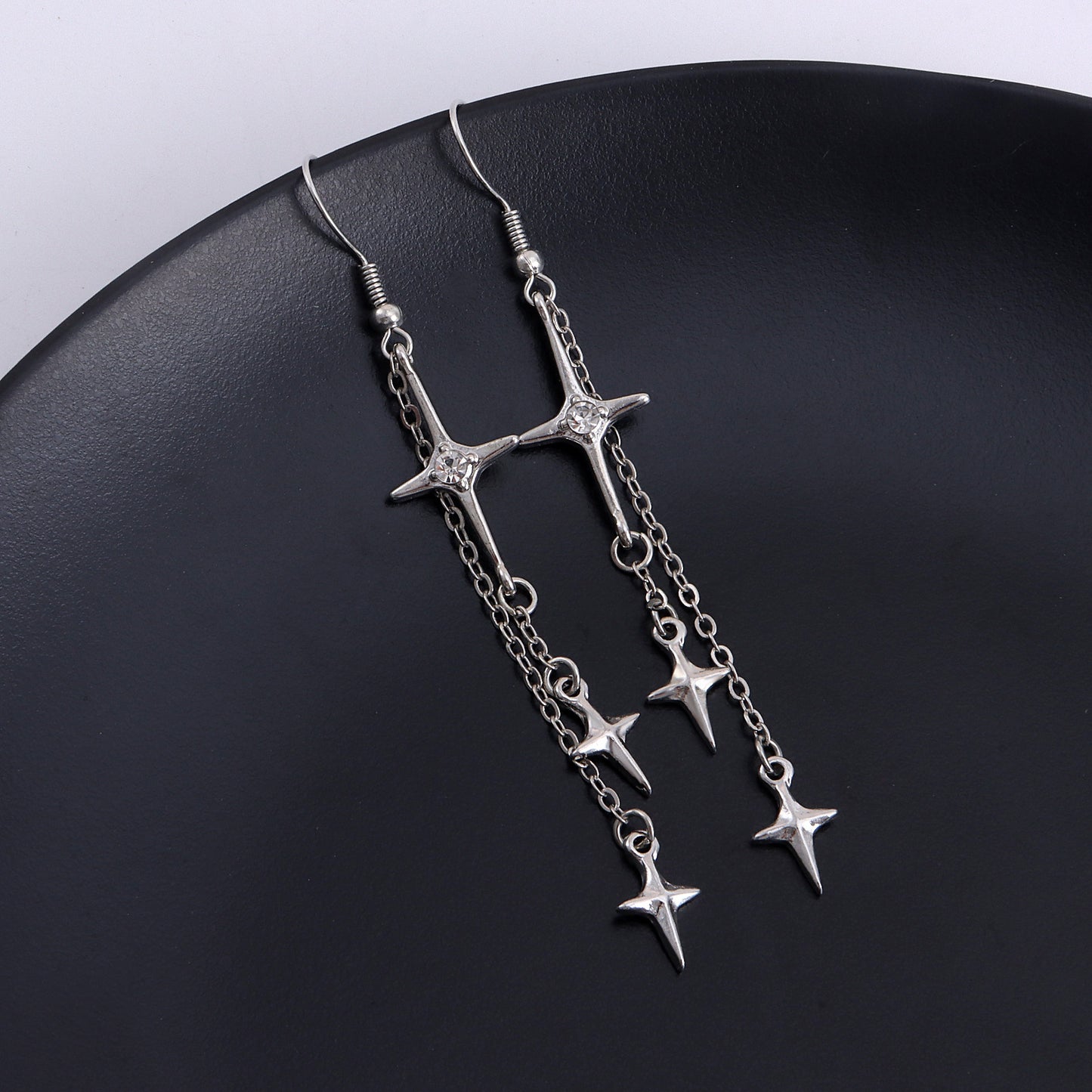 Geometric Cross Star Tassel Dangle Earrings for Women with Alloy Base and Plated Finish