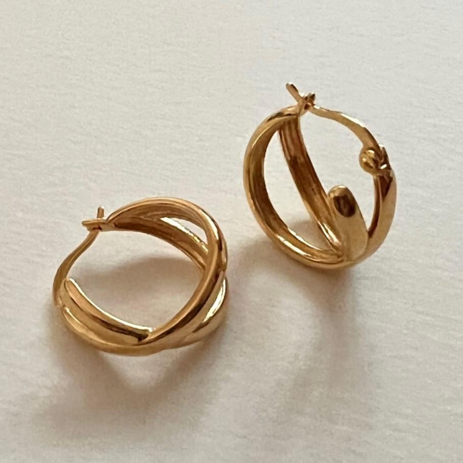 Pendientes de Aro Minimalistas de Plata de Ley S925 en Forma de Estrella con Nudo y Diseño de Doble Anillo