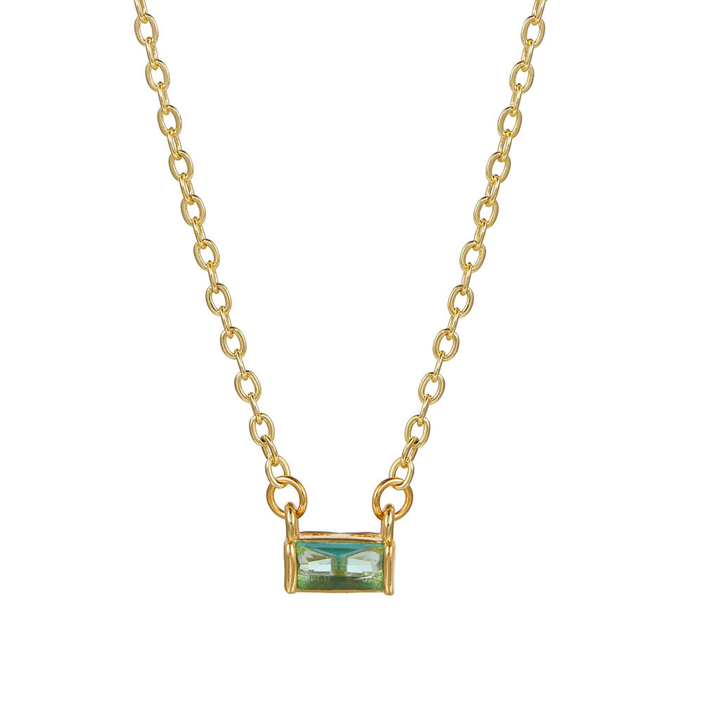 Fashionable Square Birthstone Pendant Necklace in Copper with Gold Plating and Zirconia for Women