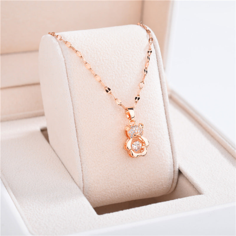 Minimalist Four-Leaf Clover Pendant Necklace in Titanium Steel with Plated Finish for Women