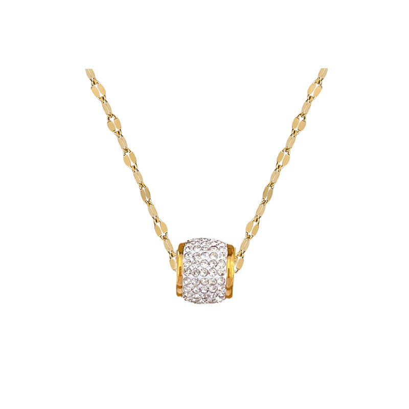 Minimalist Titanium Steel Geometric Pendant Necklace for Women with Rhinestone Inlay and Gold Plated Finish, Clavicle Chain