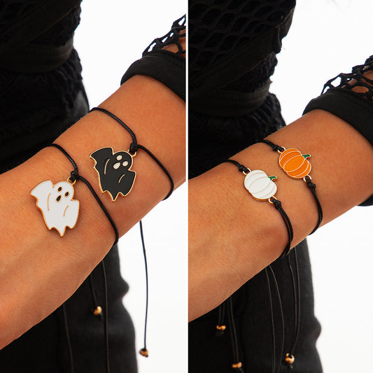 Gothic Punk Bat Animal Alloy Leather Drip Oil Bracelet Set for Women
