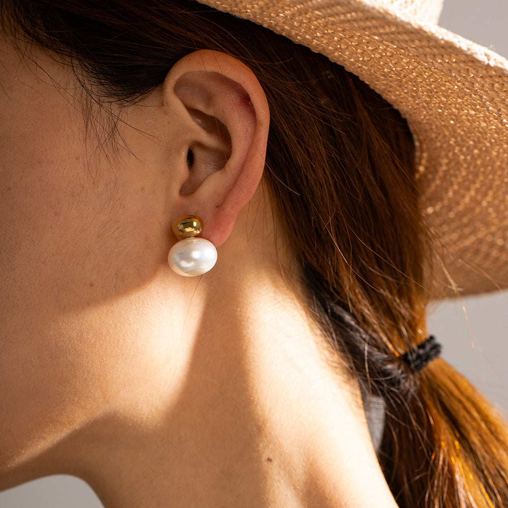 Geometric Stainless Steel Plated Pearl Earrings for Women