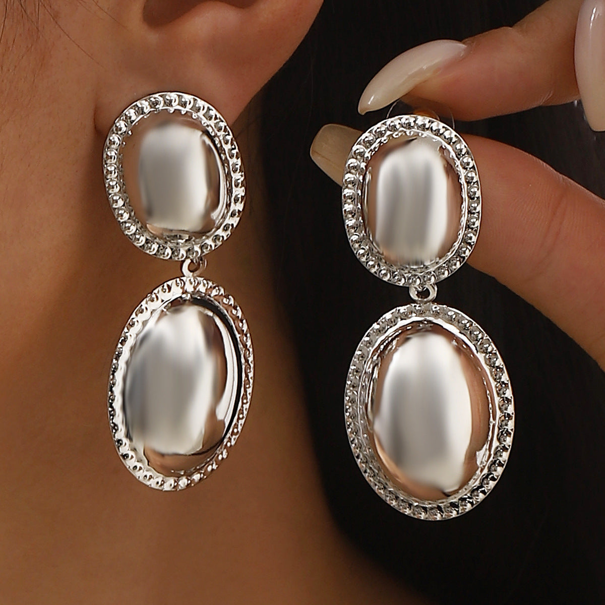 Minimalist Geometric Earrings in Iron with Rhinestone Inlay and Plated Finish for Women