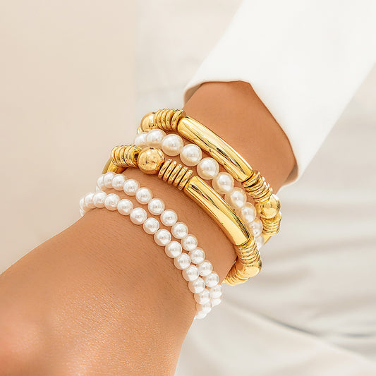Vintage Minimalist Geometric Round CCB Resin Beaded Bracelet Set for Women