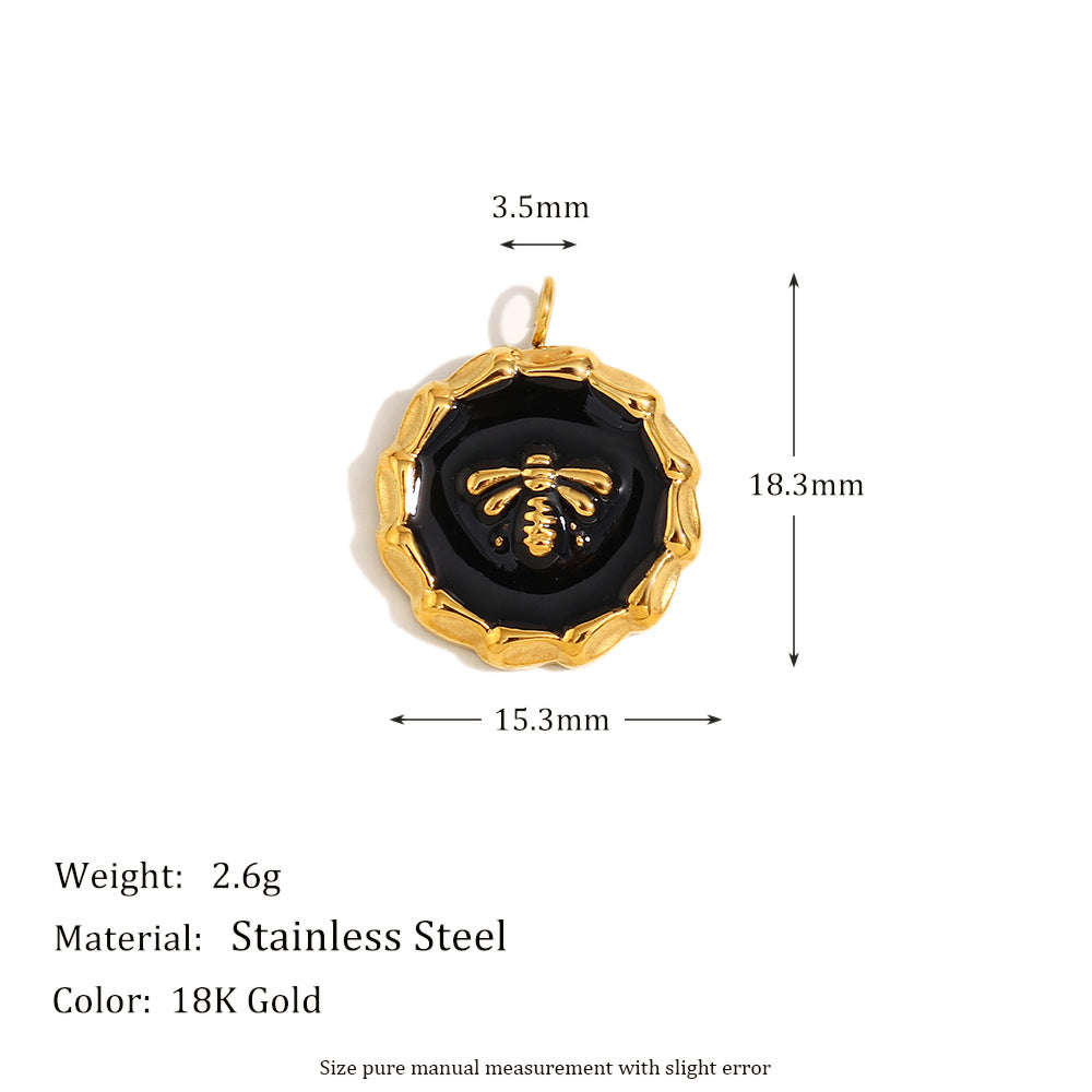 Ciondolo Floreale Minimalista in Acciaio Inossidabile con Placcatura in Oro 18K e Dettagli in Smalto