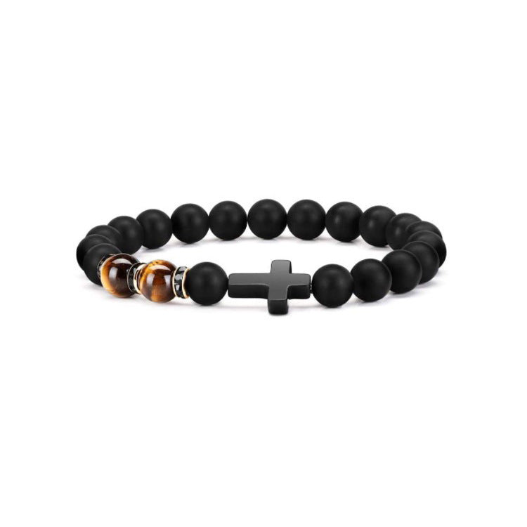 Matte Glass Cross Beaded Bracelet for Men