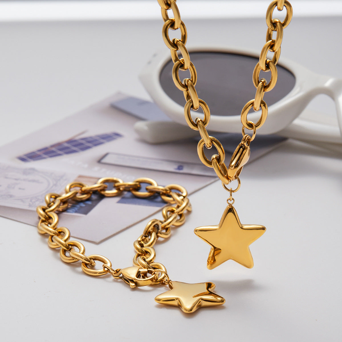 Star Geometric Plated Stainless Steel Necklace with Titanium Steel Pendant for Women