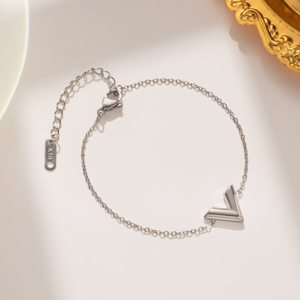 Minimalist Luxe V Letter Pendant Necklace for Women in Titanium Steel with Gold Plating