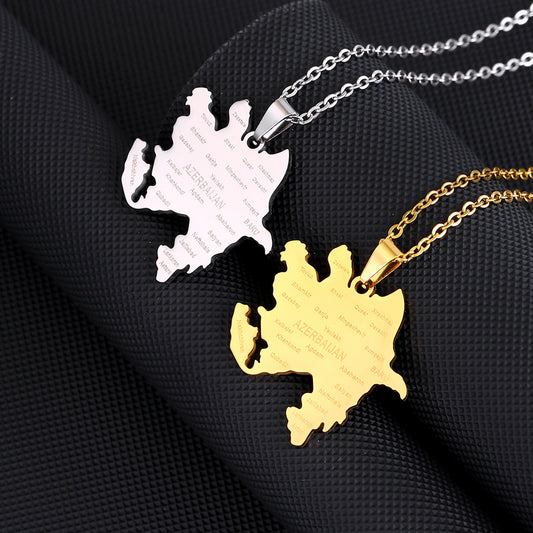 Collana geometrica in acciaio inossidabile con ciondolo a mappa dell'Azerbaigian, catena placcata in titanio per unisex