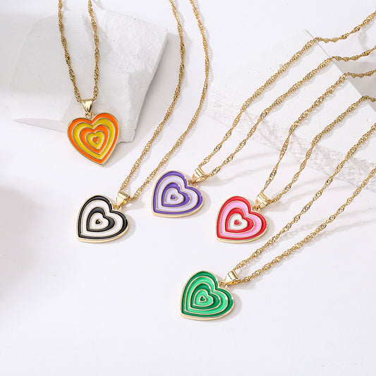 Minimalist Heart-Shaped Enamel Copper Pendant Necklace for Women with 18K Gold Plating