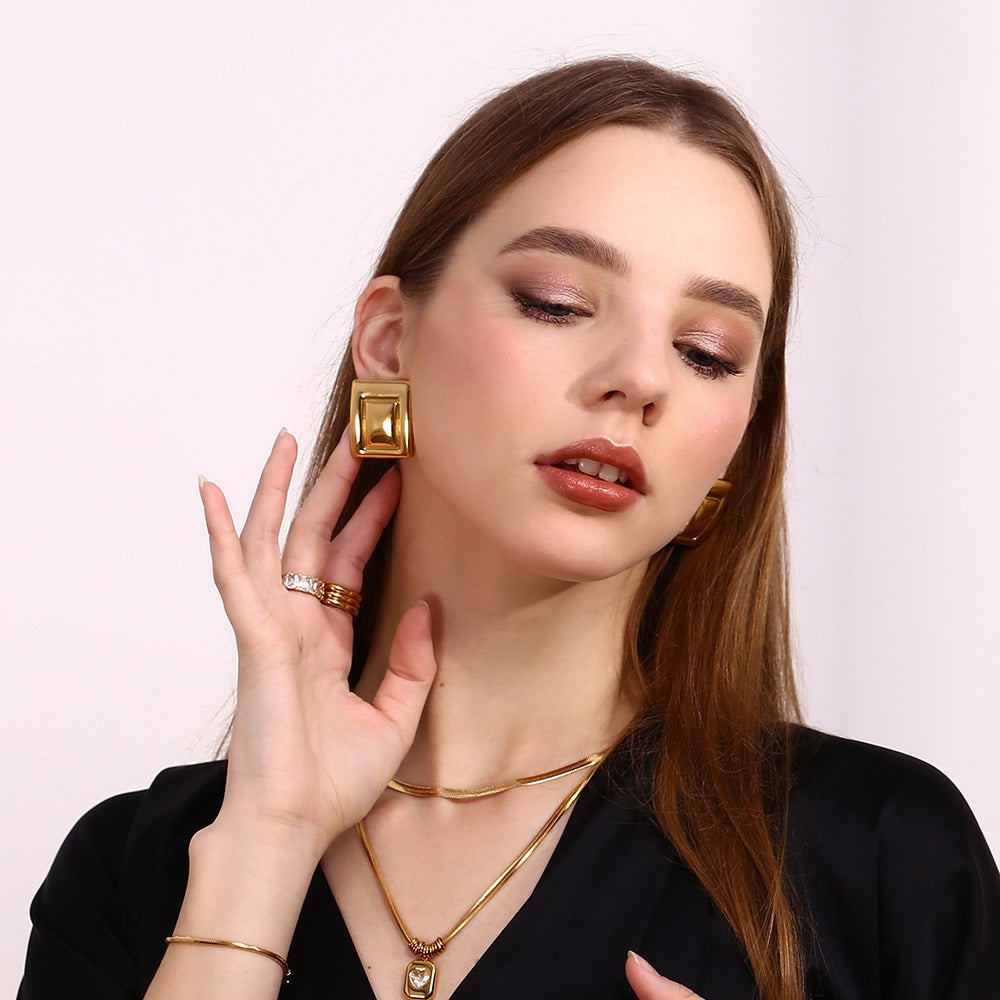 Minimalist Geometric Stainless Steel Earrings with 18K Gold Plating for Women