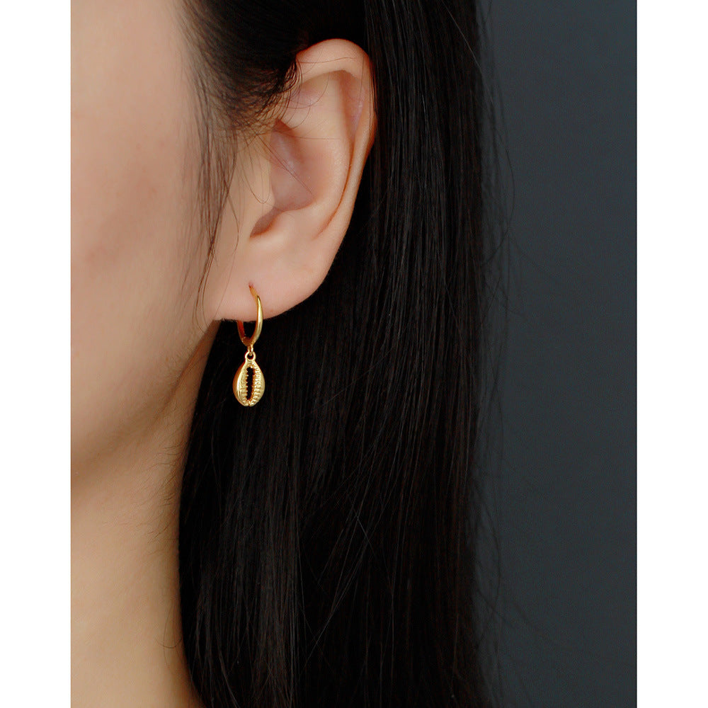 Minimalist Elegant 925 Sterling Silver Polished Shell Hoop Earrings for Women