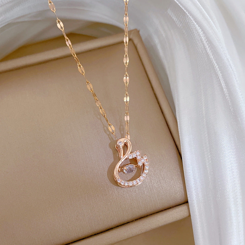 Sweet Elegant Geometric Rhinestone Inlay Titanium Steel Necklace with Brass Pendant Cable Chain for Unisex