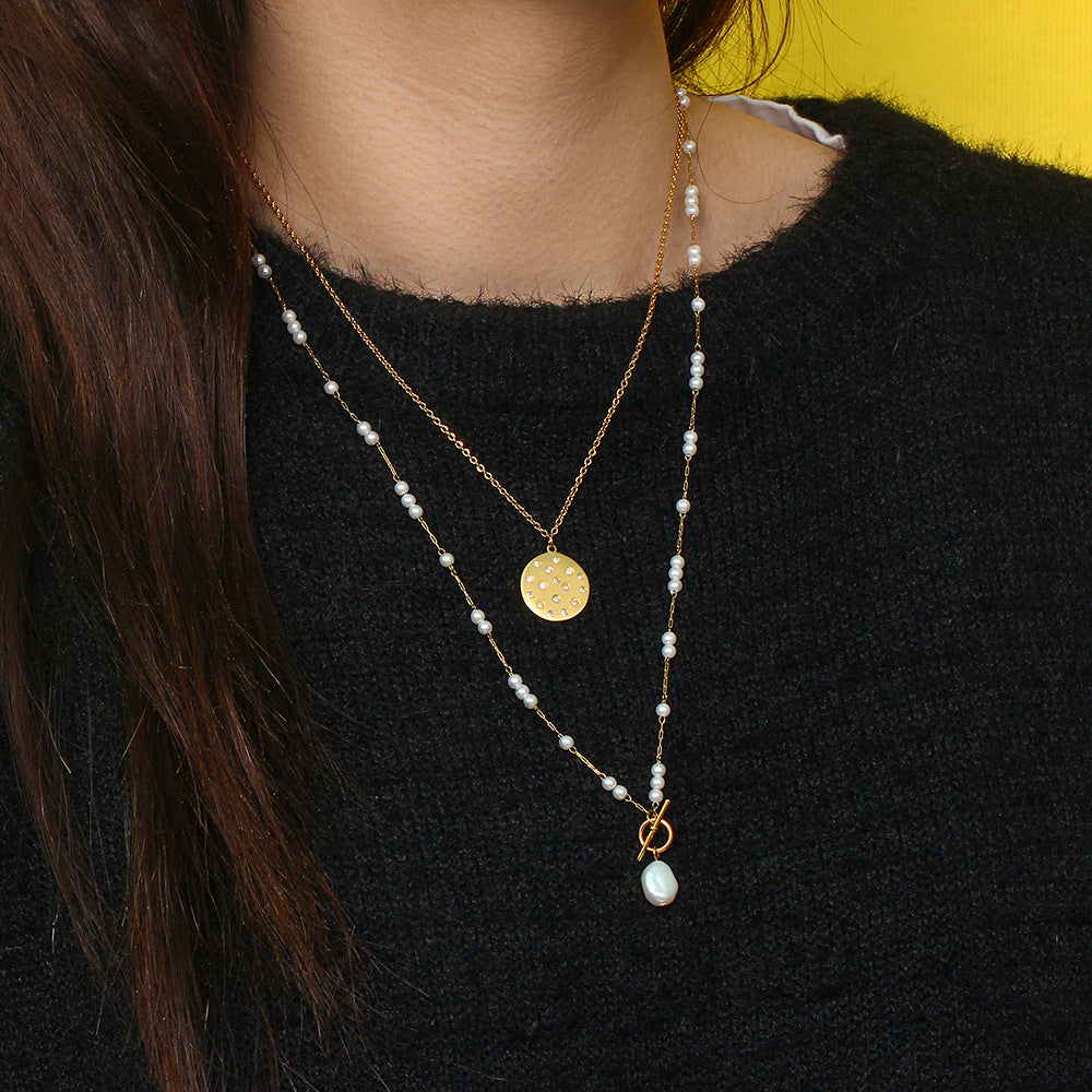 Minimalist Fashion Baroque Pearl Pendant Necklace with Stainless Steel Snake Chain and 18K Gold Plating for Women