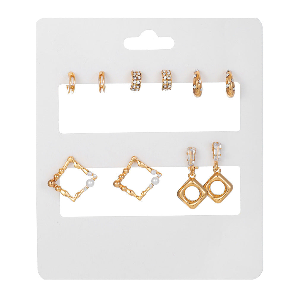 Minimalist Sweet Geometric Round Rhinestone Inlay Alloy C-Shape Earrings for Women
