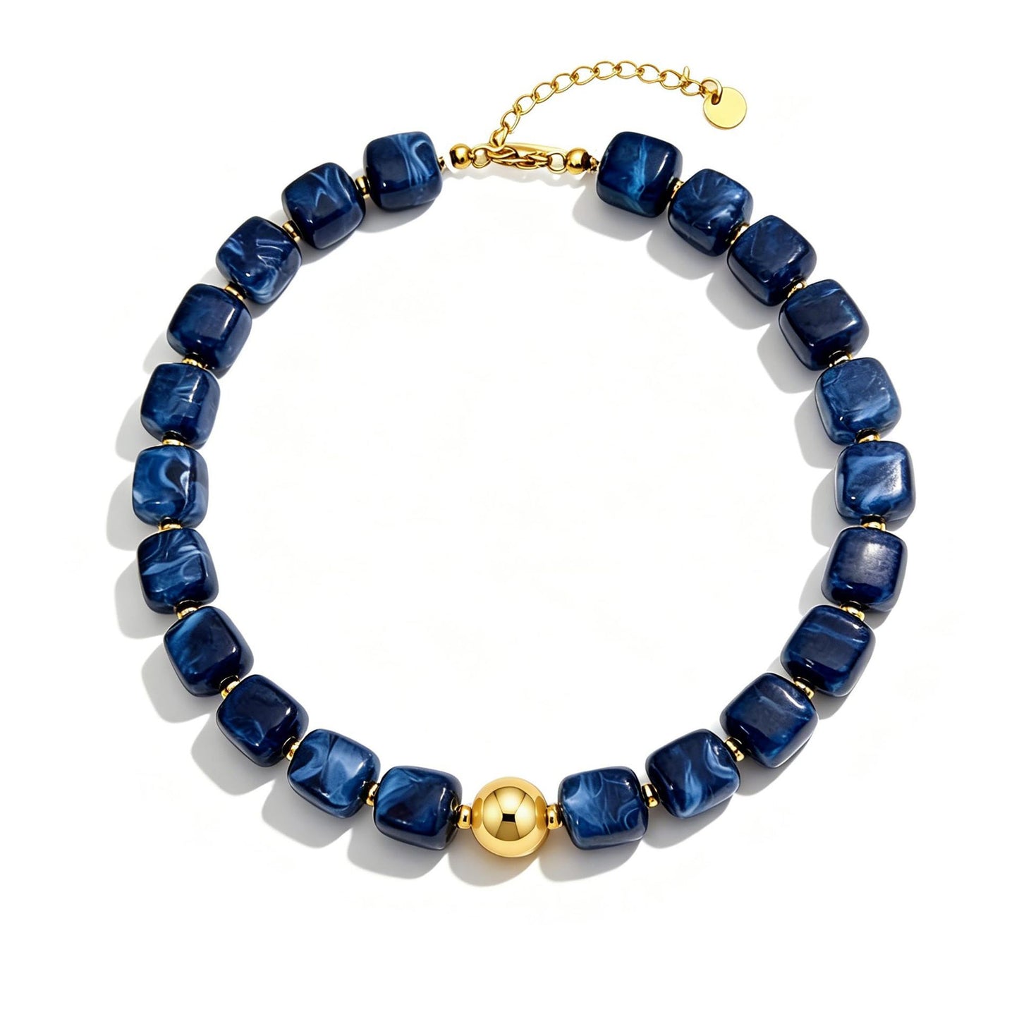 Bohemian Casual Geometric Resin Beaded Necklace with Acrylic Gold Ball Pendant Unisex Cable Chain