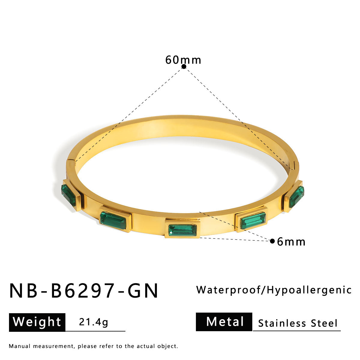 Bracciale Vintage in Acciaio Inox con Strass Geometrici Quadrati e Placcatura Sottovuoto in Oro 18K