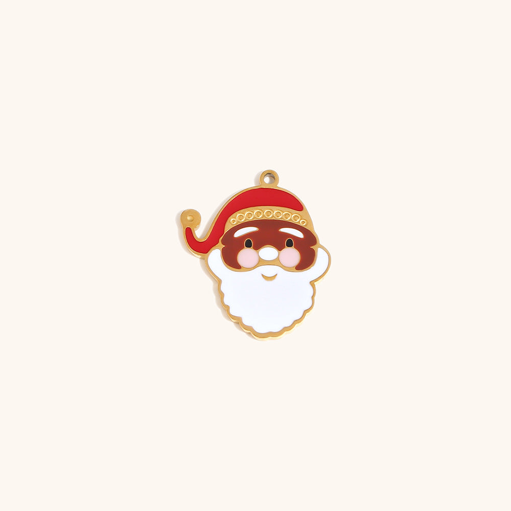 Colgante de moda con forma de corazón y copo de nieve con diseño de gorro de Papá Noel, de acero inoxidable con chapado en oro de 18 quilates para la creación de joyas DIY