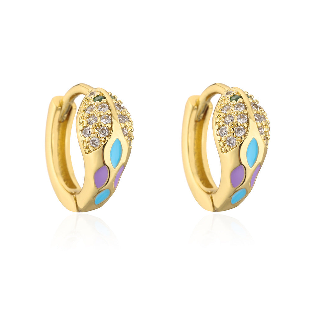 Orecchini a Cerchio Geometrici Rame Stile Vintage con Placcatura Oro 18K e Dettagli in Zirconia Smaltata