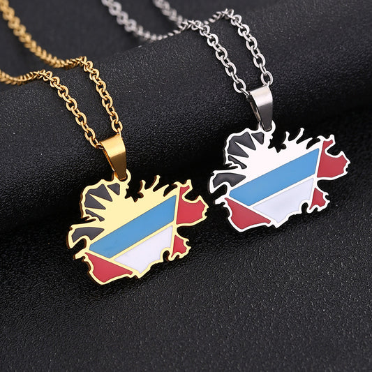 Geometric Antigua Map Pendant Necklace in Stainless Steel with Titanium Steel Charm and Electroplated Finish for Unisex Fashion Casual Wear