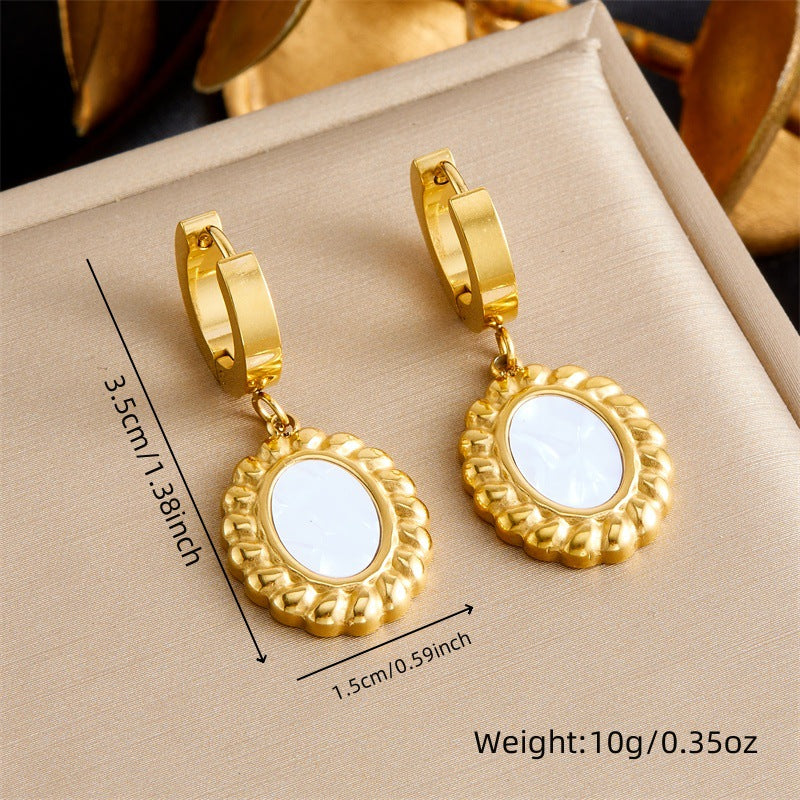 Vintage Office Chic Plated Stainless Steel Oval Geometric Necklace and Earrings Set