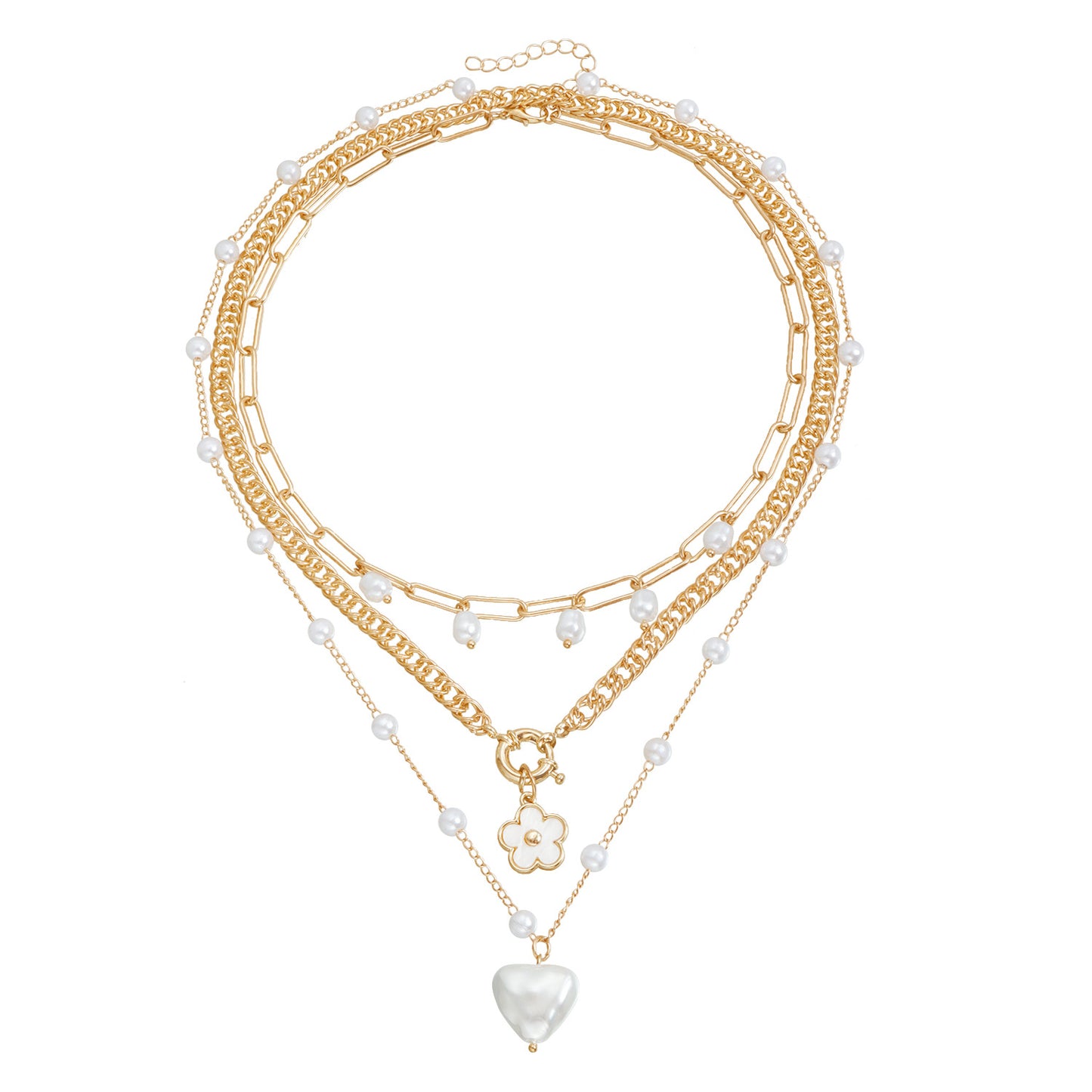 Vintage Floral Five-Petal Flower Heart Pendant Necklace for Women Alloy Electroplated Clavicle Chain