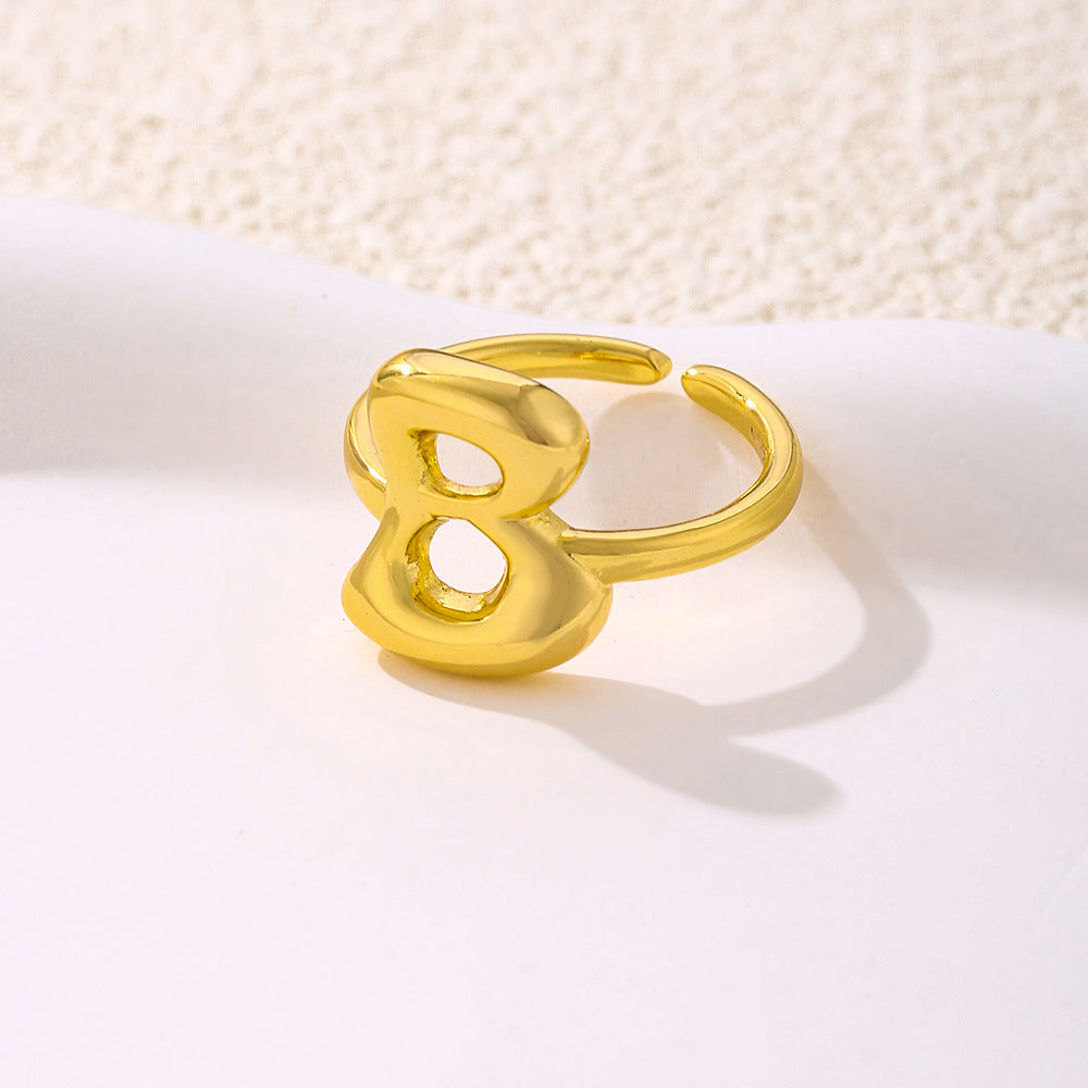 Anello da donna minimalista a forma di lettera in rame placcato oro Anello regolabile aperto Gioielli di lusso fatti a mano