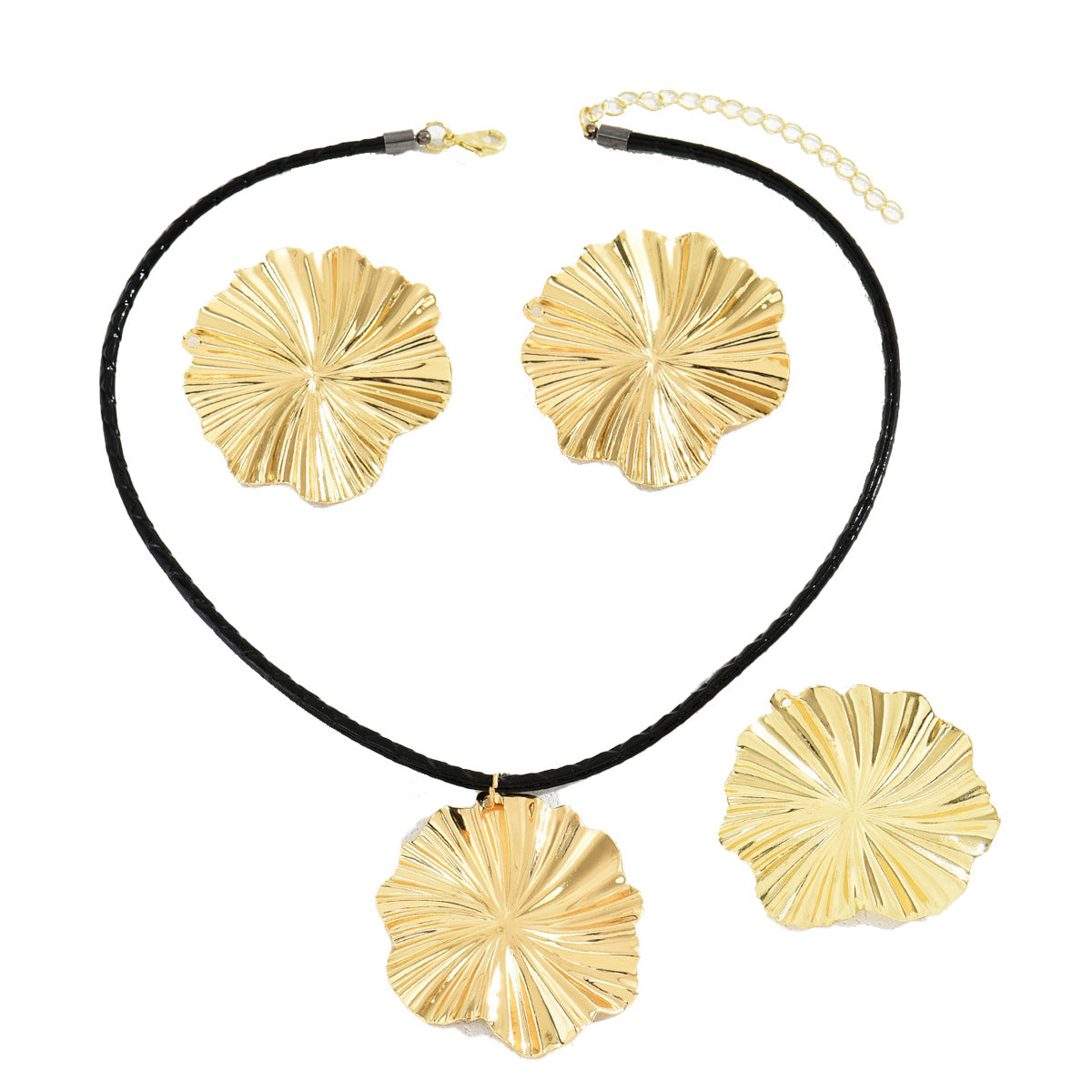 Set di orecchini a lobo e collana lunga con ciondolo a petalo, in lega floreale vintage con finitura galvanica da donna