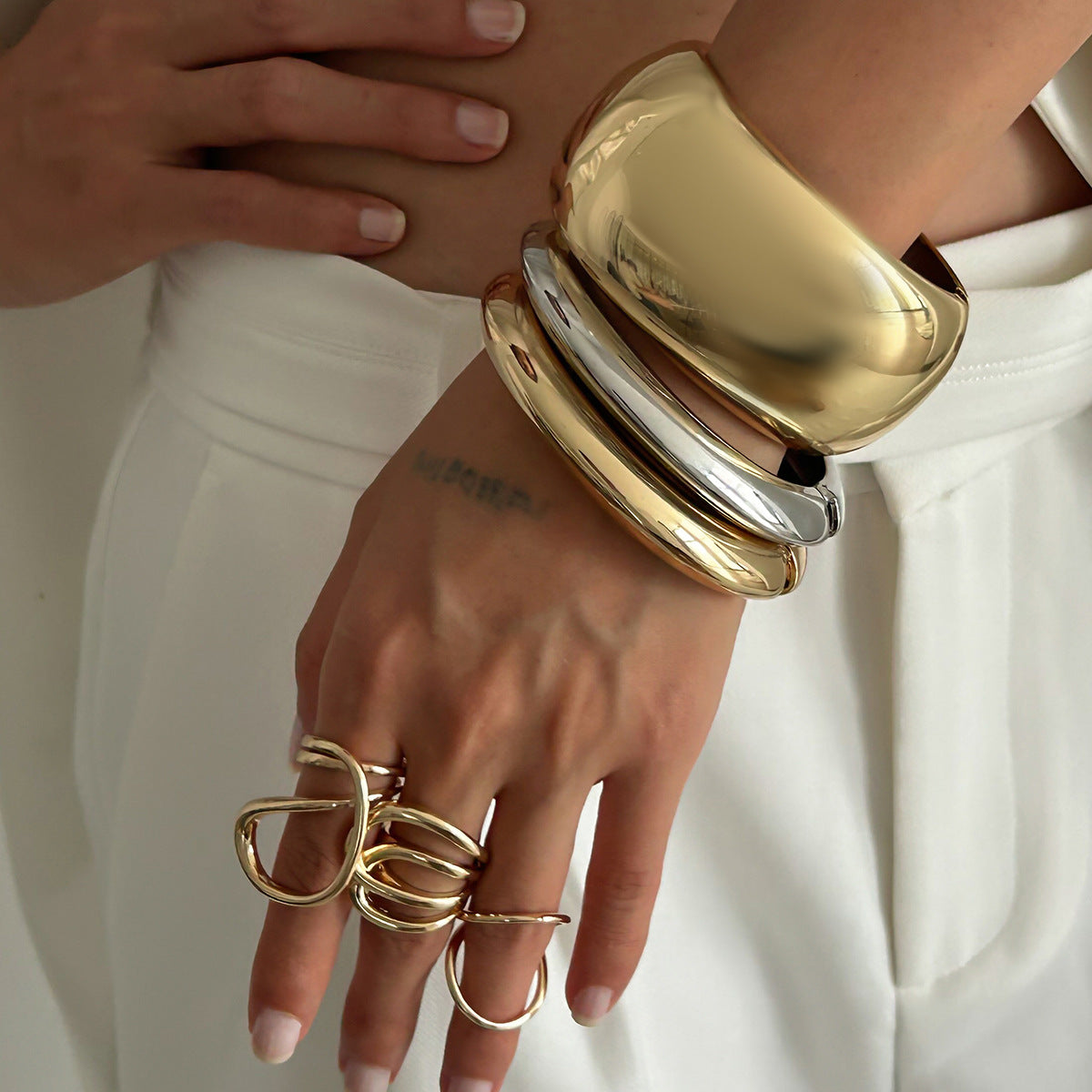 Minimalist Geometric Open Bangle Bracelet for Women with Polished Alloy Finish and Spring Clasp