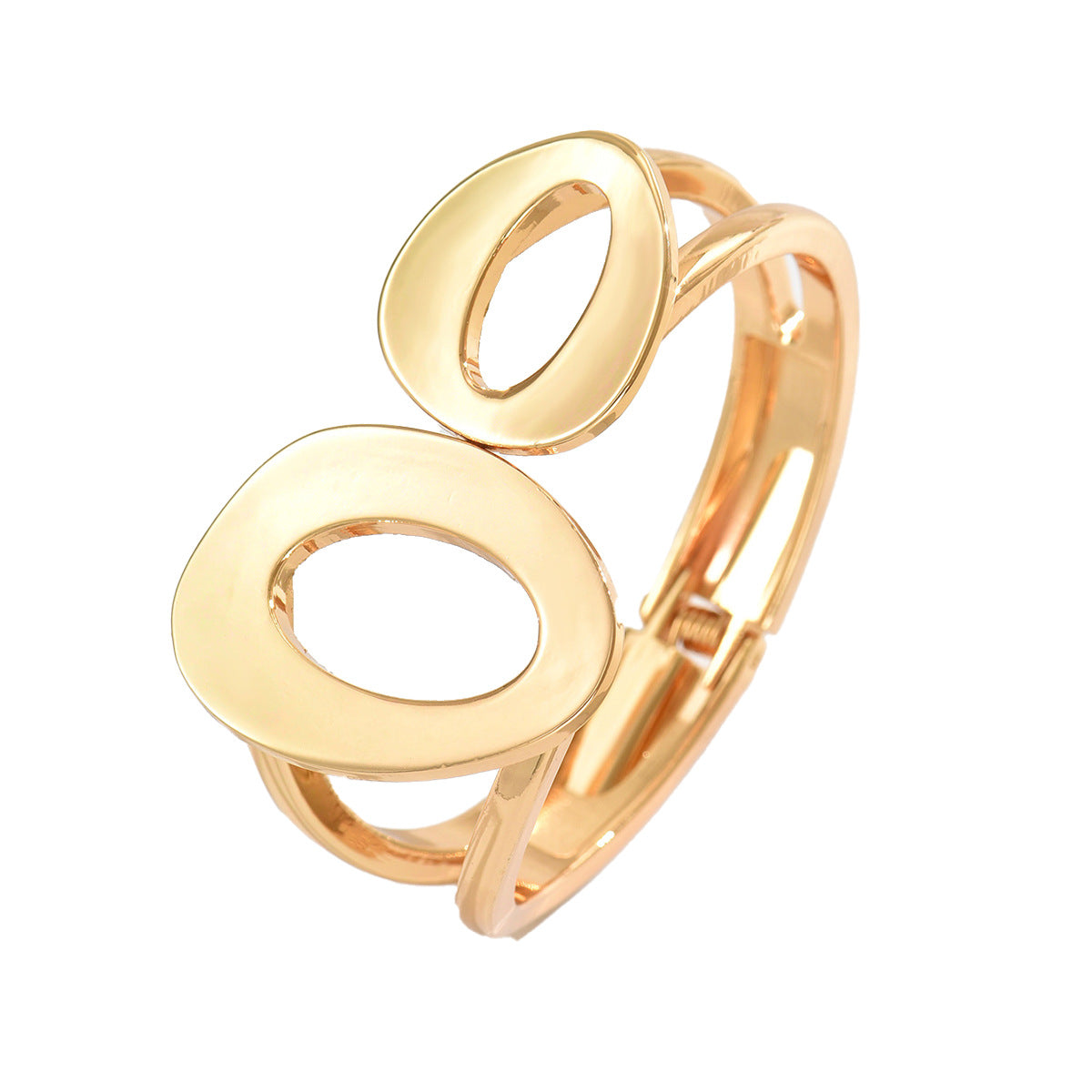 Pulsera geométrica hueca minimalista de metal para mujer con acabado pulido y diseño abierto asimétrico